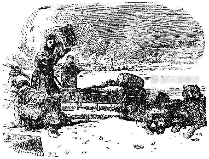 楚科奇人和楚科奇雪橇犬队在楚科奇半岛，俄罗斯- 19世纪